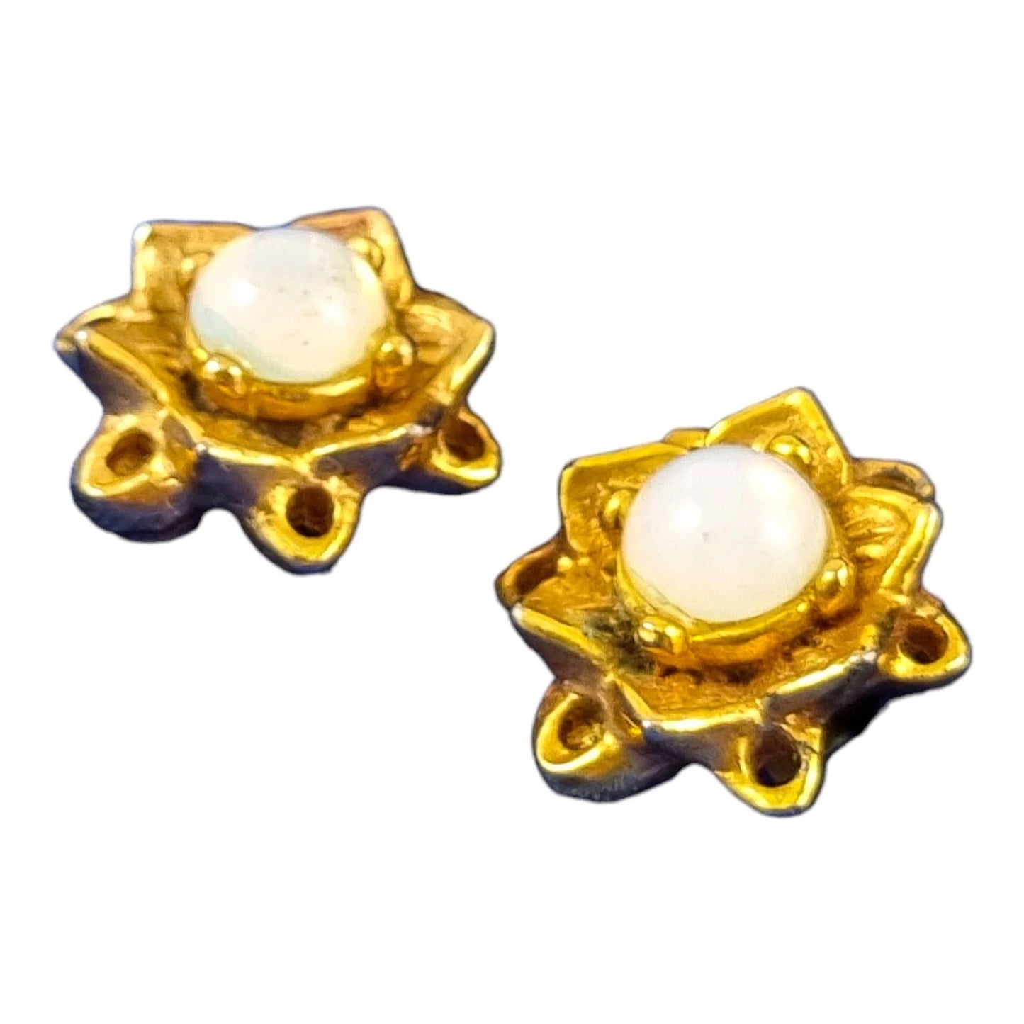 1960's estate gold plated opalite moonstone ear clips in a cluster floral shape