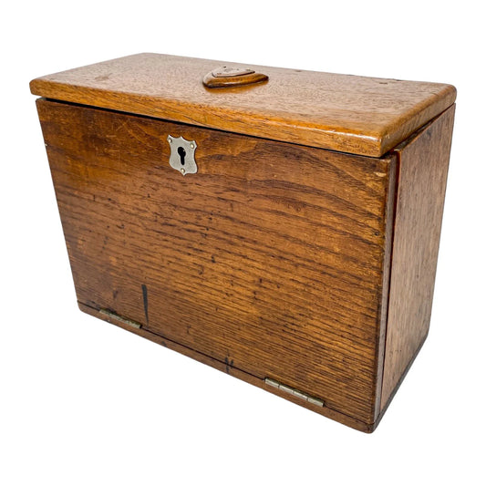 Victorian stationery letter correspondence oak box with 3 compartments and pen holder