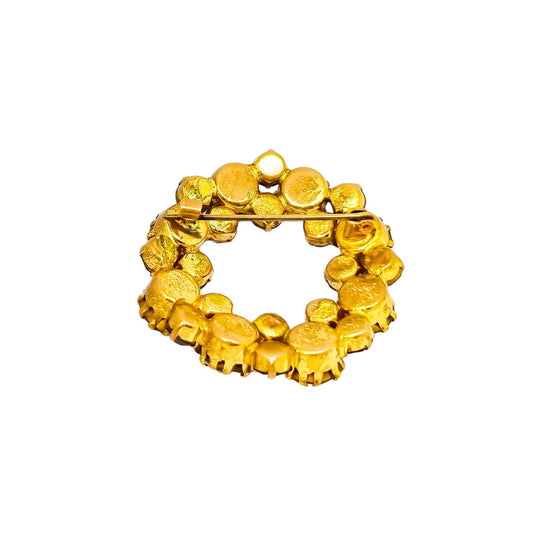 1890's Czechoslovakia art glass citrine garnet gold-plated wreath brooch