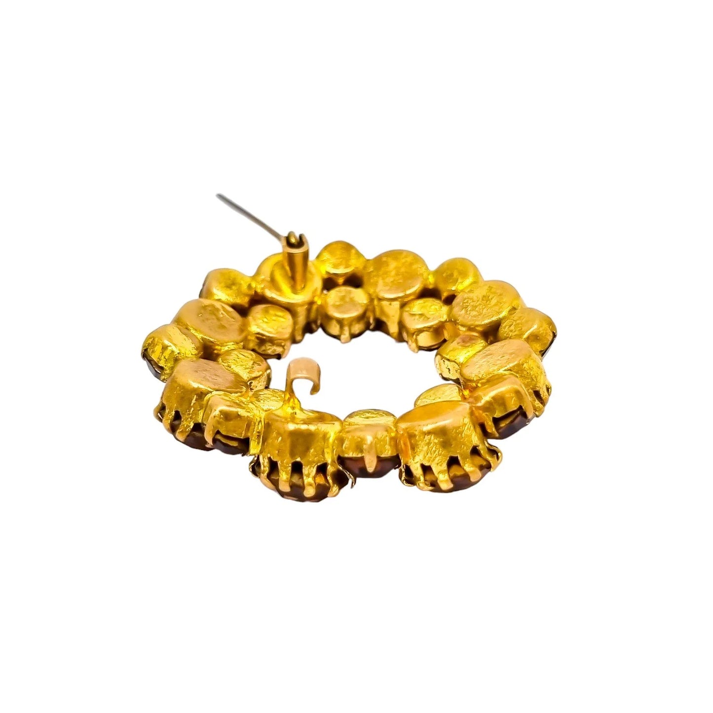 1890's Czechoslovakia art glass citrine garnet gold-plated wreath brooch