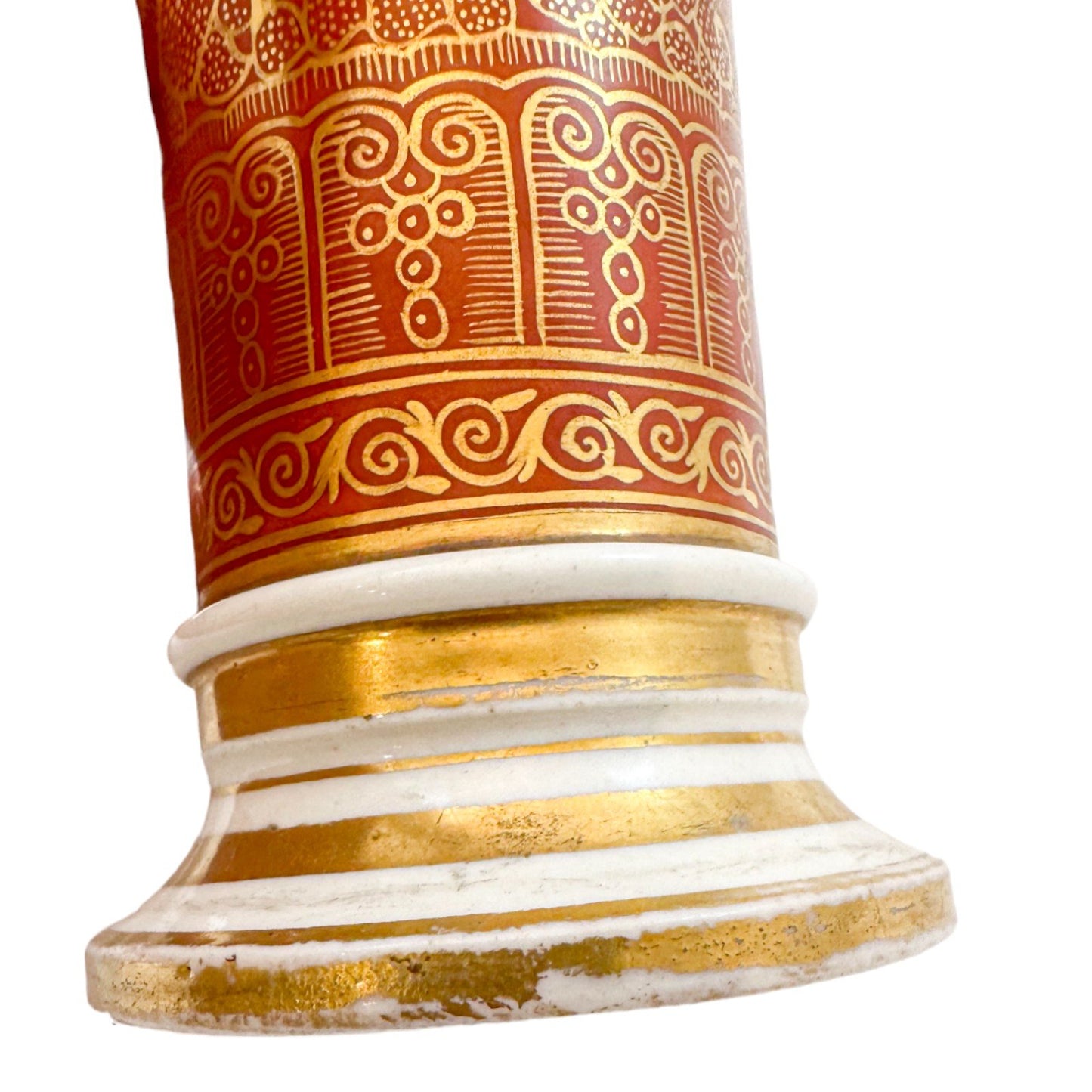 George III Spode porcelain red spill vase / matchpot in Moroccan scrolling motif