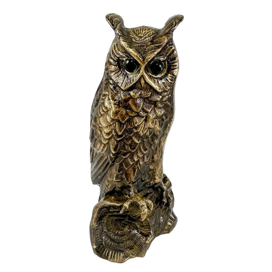 Antique Austrian bronze sculpture / figure of long-eared owl on log