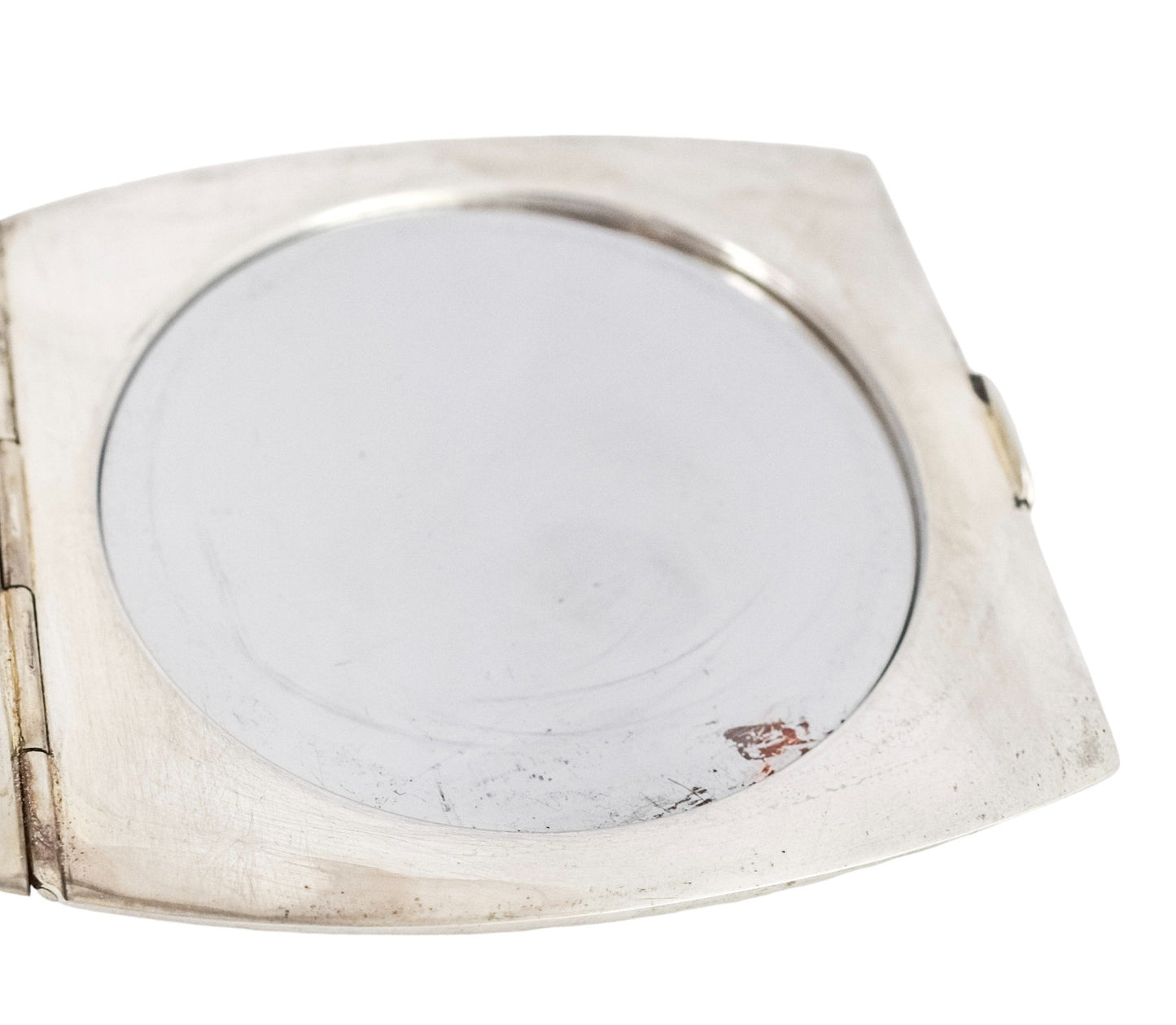 Sterling silver Art Deco engine-turned square compact powder case with mirror