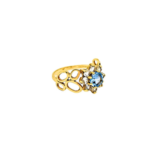 Vintage 1970's 9ct gold open-work spinel dress ring floral halo cluster, size O ½