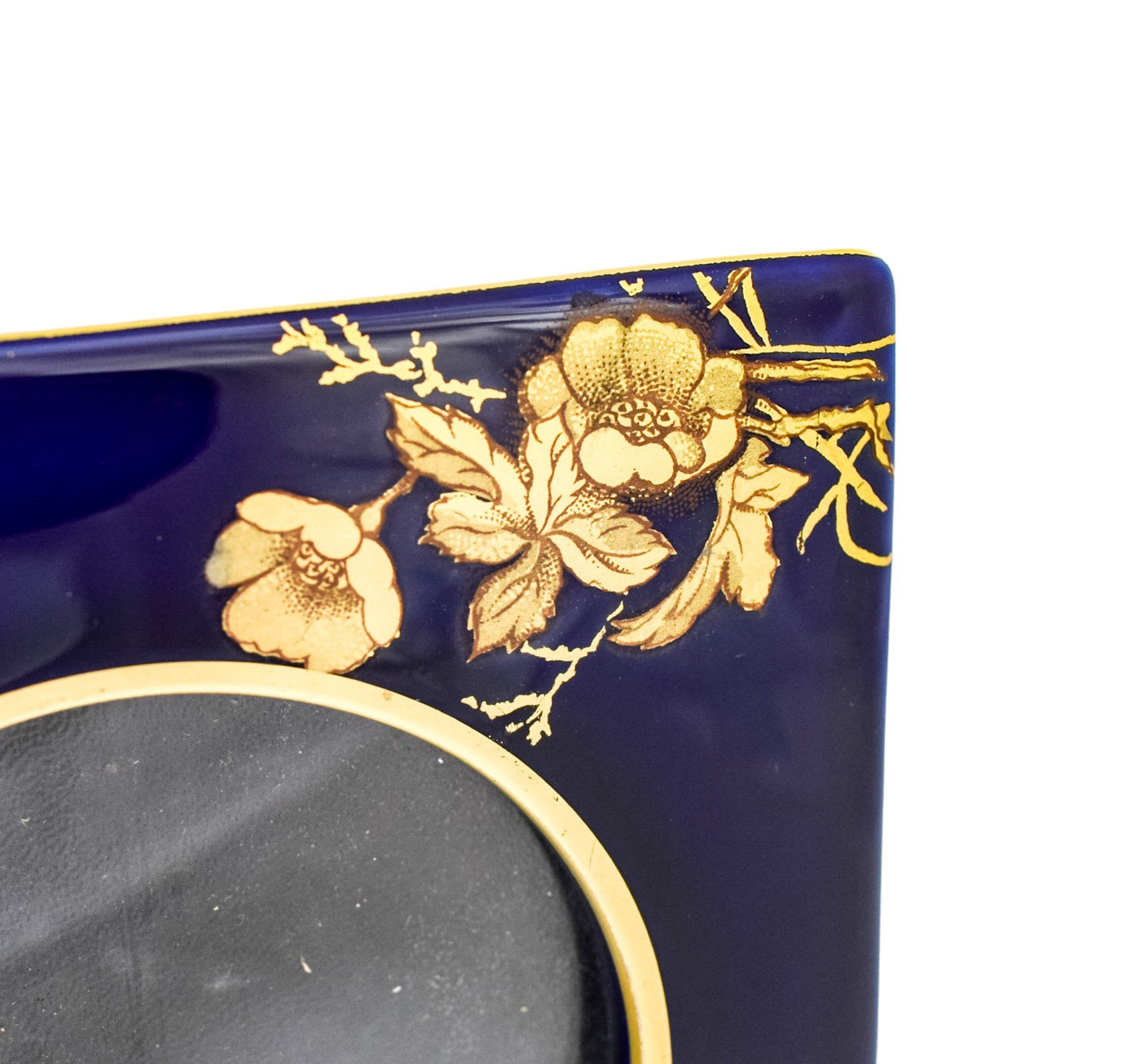 Arts & Crafts Limoges porcelain cobalt blue picture frame, gilded flowers and butterfly