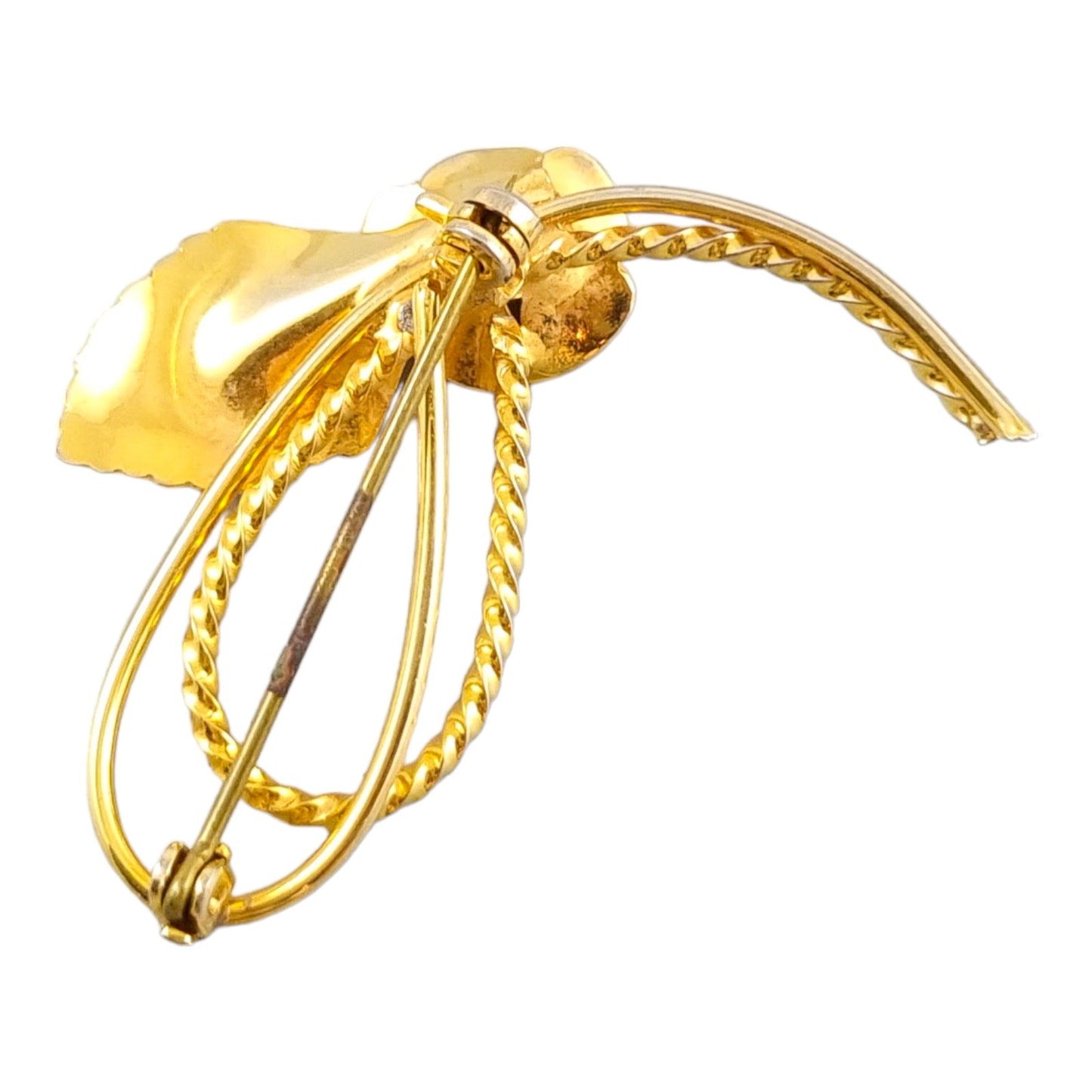 1960's gold plated floral sprig brooch with imitation pearl and burnished matte finish