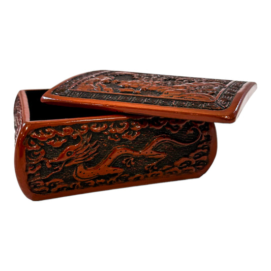 1920's Chinese Republic red lacquer cinnabar lidded box with tray