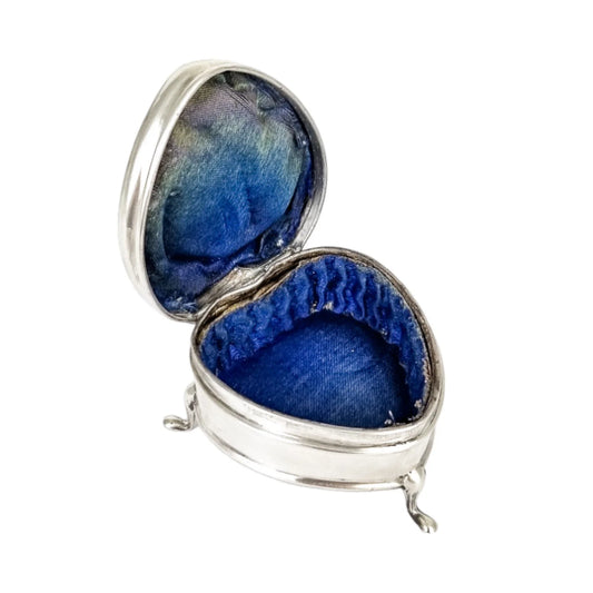 Edwardian sterling silver heart-shaped ring box with mother-of-pearl