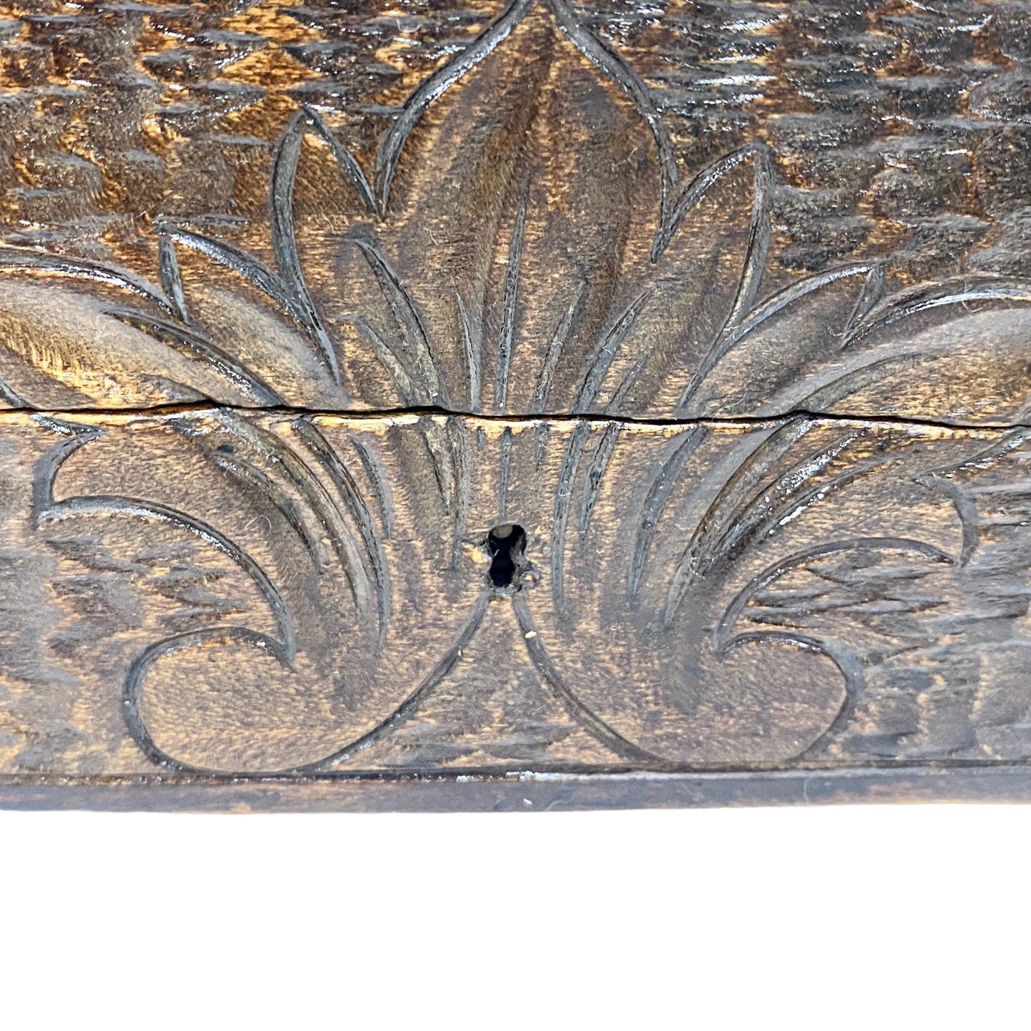 Antique Black Forest Gothic Revival wood keepsake box with floral carving, Germany c. 1890s