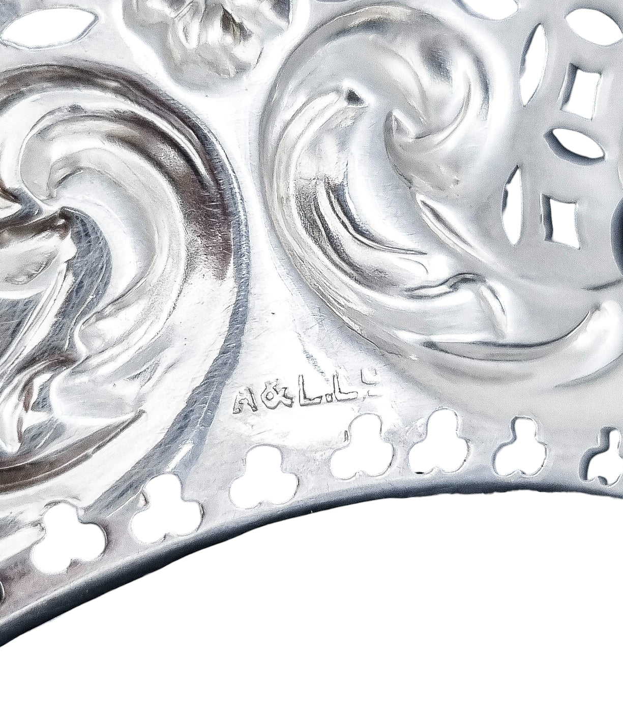 Victorian sterling silver oval bonbon dish, embossed with scrolls, Adie & Lovekin 1896