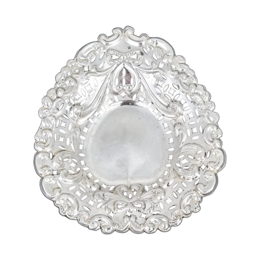 Edwardian sterling silver heart-shaped bonbon dish with bows
