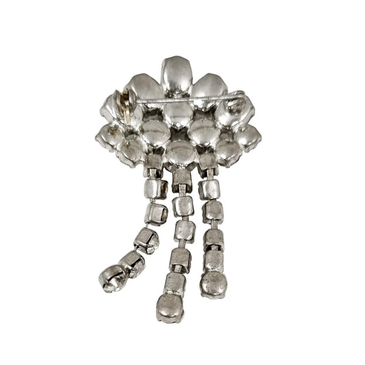 60’s rhinestone dangling fan-shaped brooch