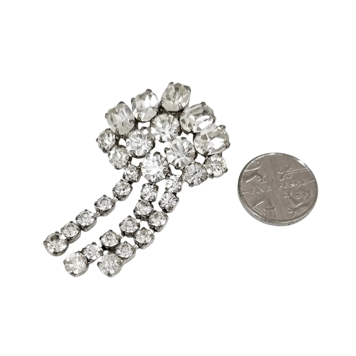60’s rhinestone dangling fan-shaped brooch