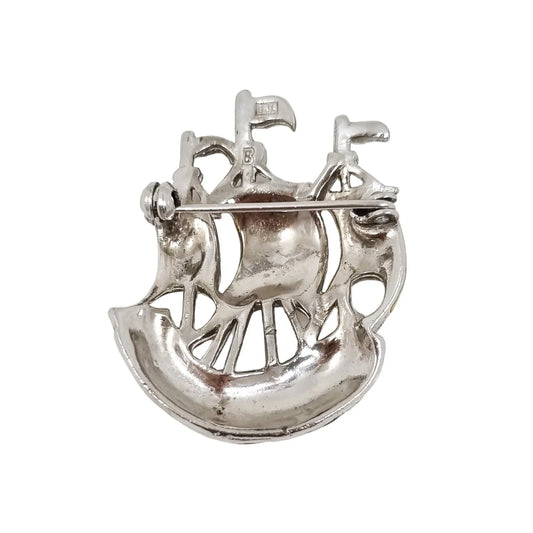 Vintage Bohemian BJL 1940's marcasite enamel novelty ship brooch