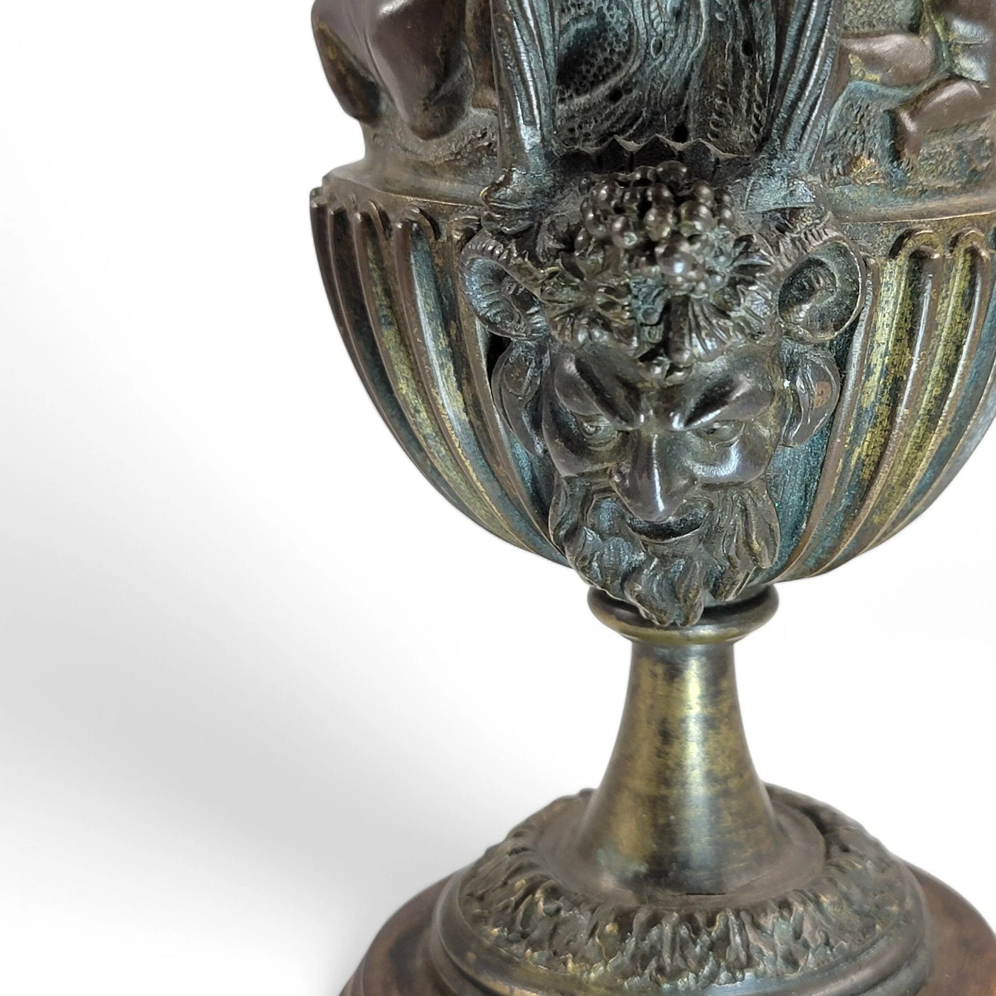 Italian Art Nouveau hand cast bronze amphora with children and grapevine design