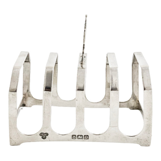 Harrods sterling silver Art Deco 5-bar toast rack with 4 slots