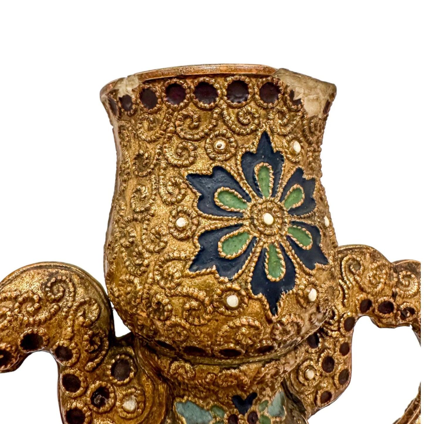 Victorian 1890's Wilhelm Schiller & Sohn twin-handled pottery vase in Islamic style