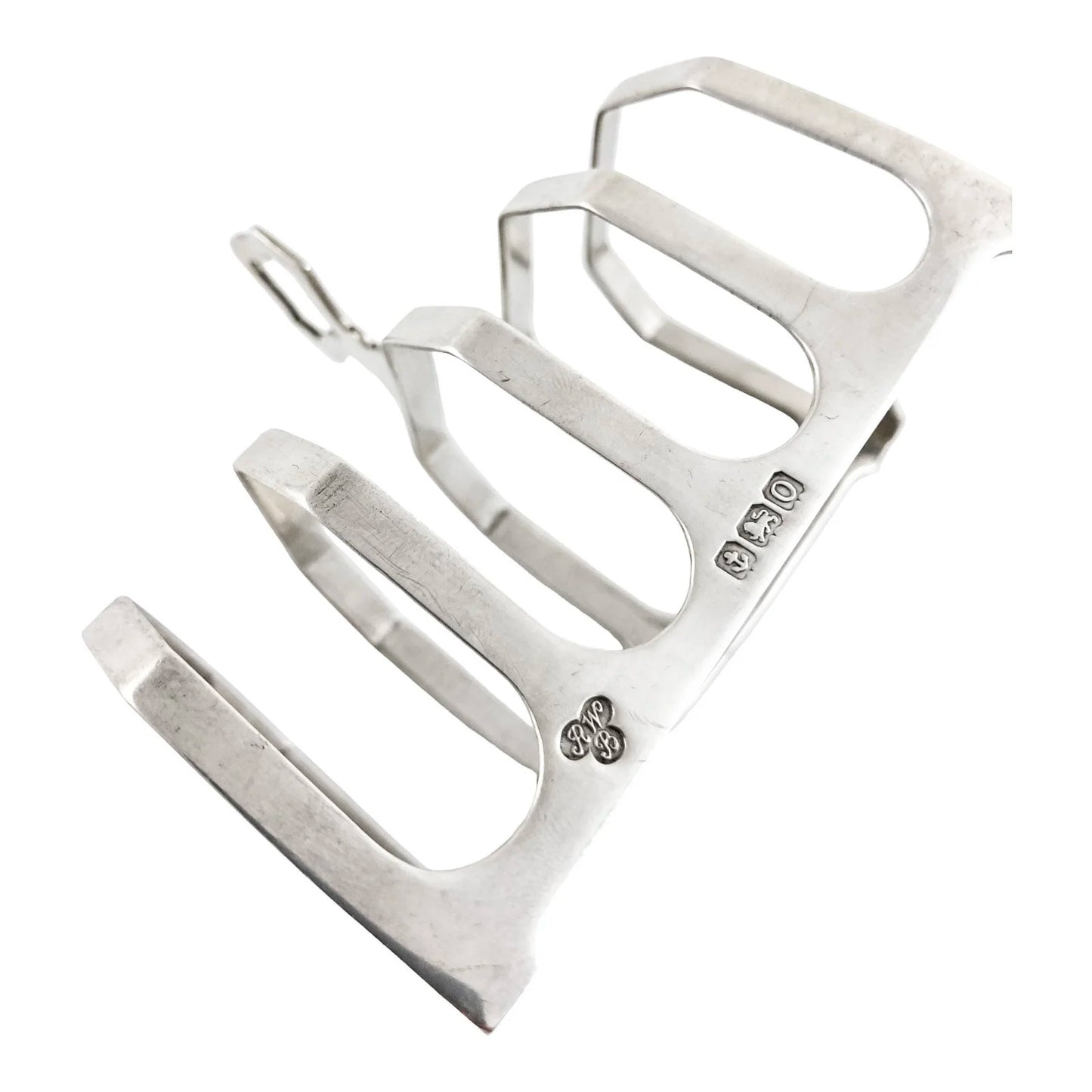 Harrods sterling silver Art Deco 5-bar toast rack with 4 slots