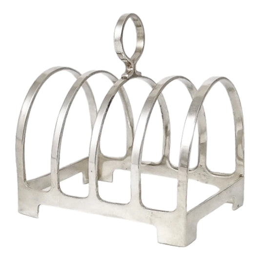 Art Deco sterling silver bachelor's 5-bar toast / letter rack with 4 slots