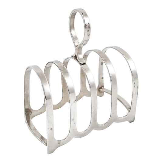 Art Deco sterling silver 5-bar 4 slot bachelor domed toast rack, circular form
