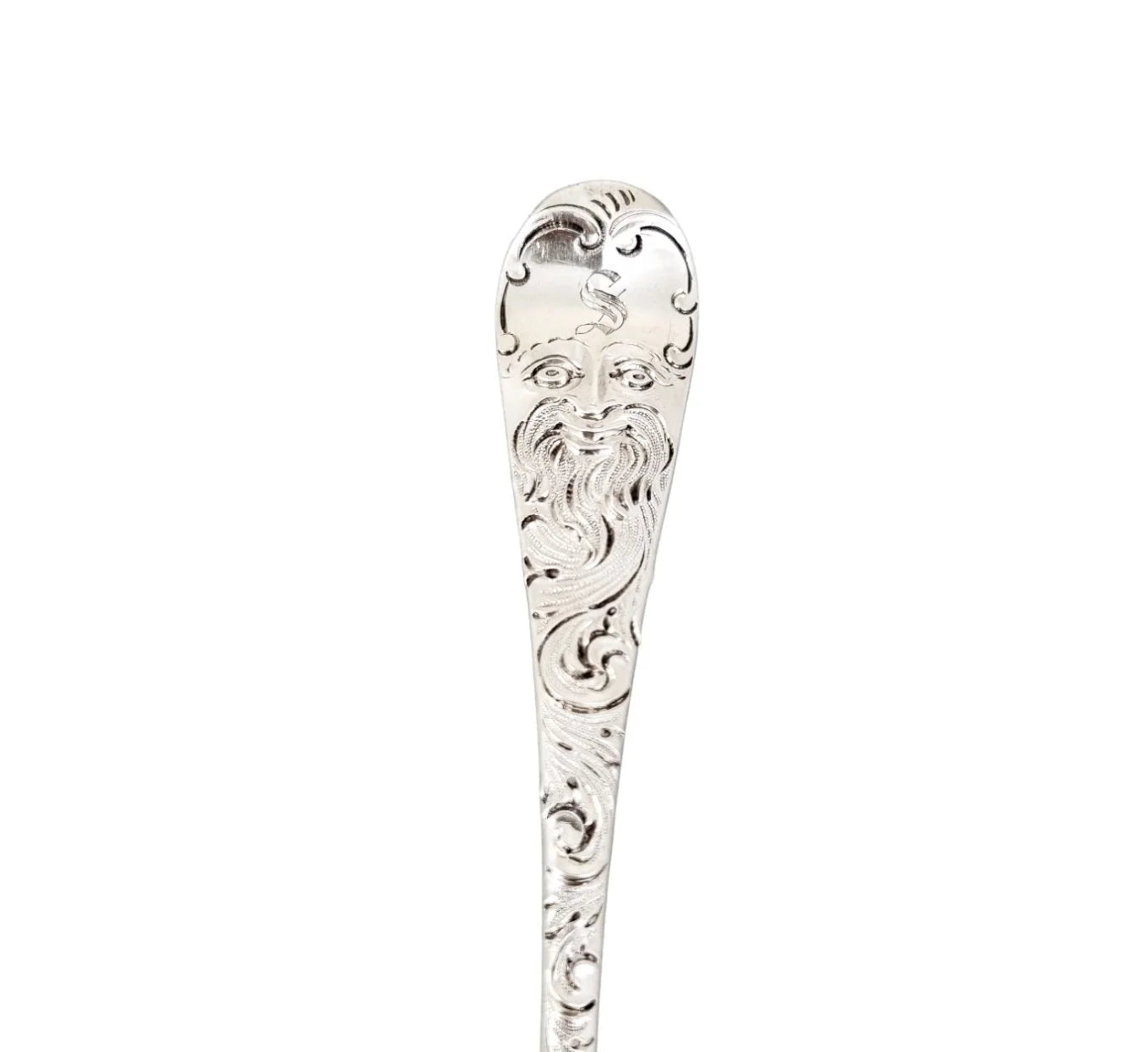 George II silver gilt berry spoon with Green Man mask