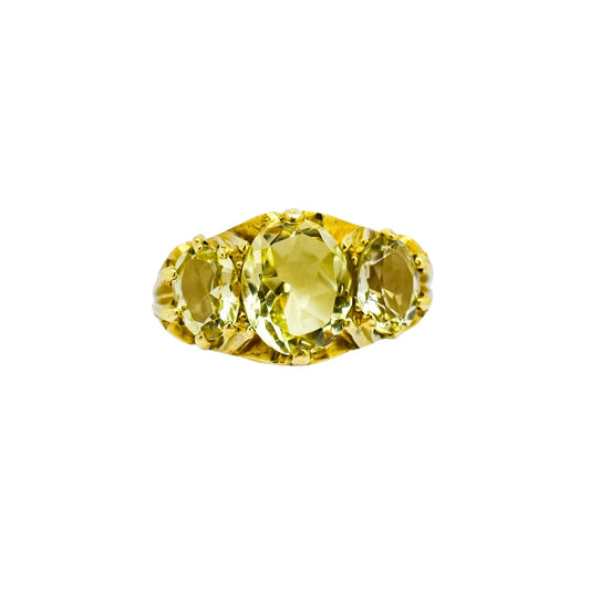 1970's 9ct yellow gold lemon citrine statement trilogy ring, size N ½