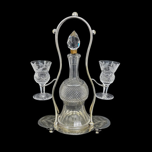 Victorian Edinburgh crystal 'Thistle' decanter set, 2 cordial glasses