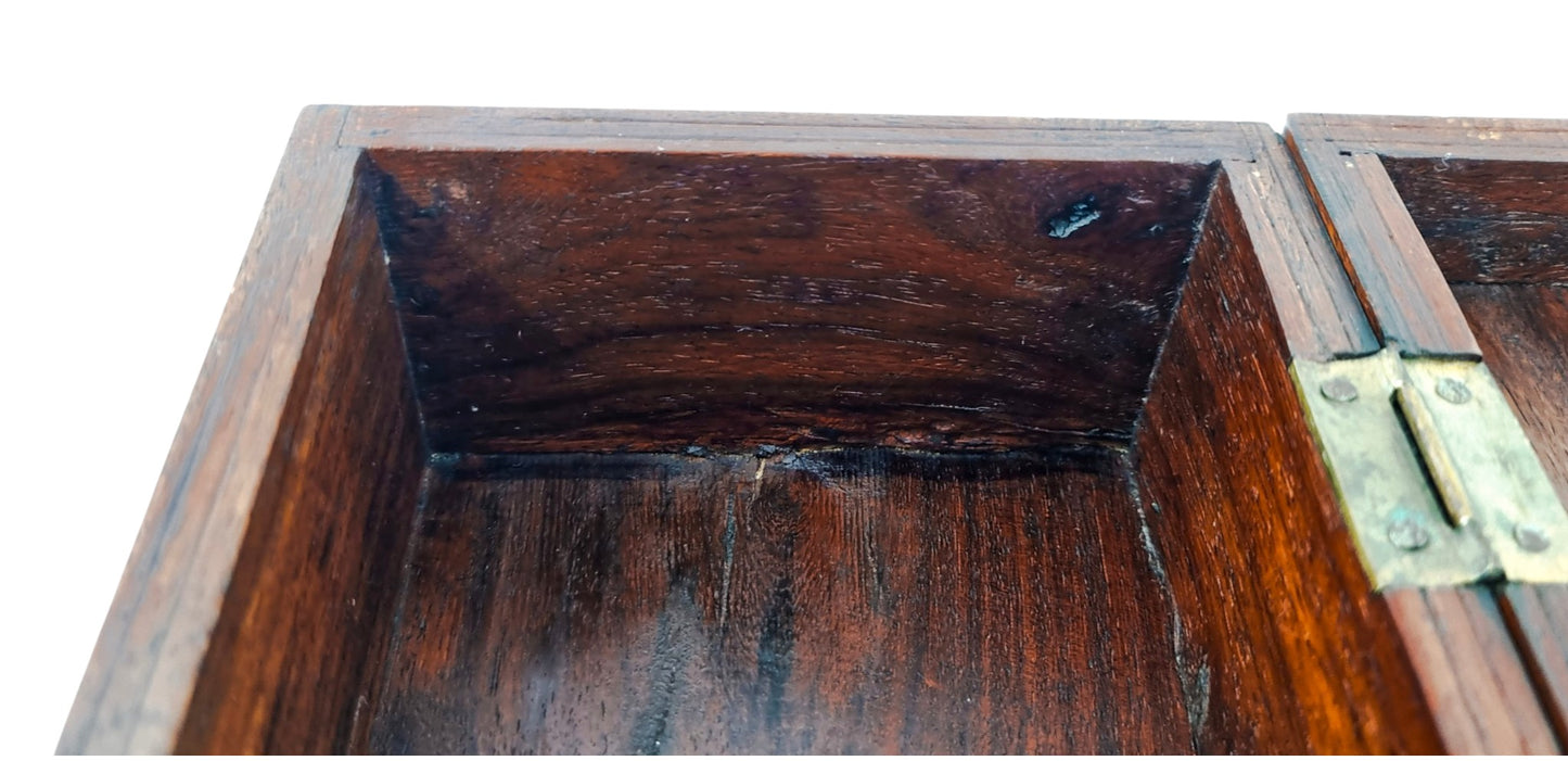 Victorian walnut piqué glove box with lock and key