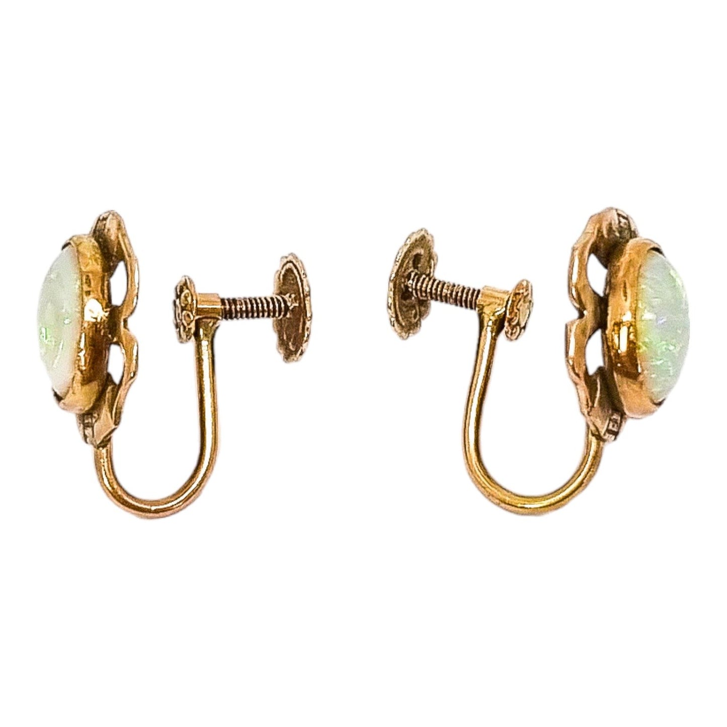 Antique 9ct yellow gold pinfire opal screw-back earrings