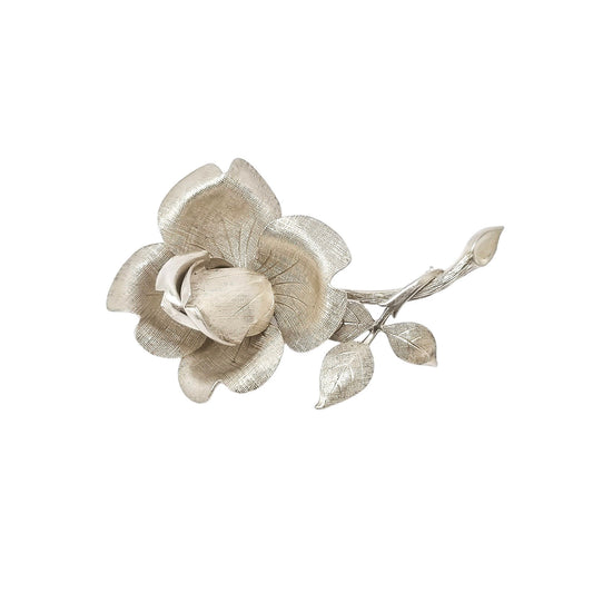 1960’s large brushed sterling silver rose spray brooch