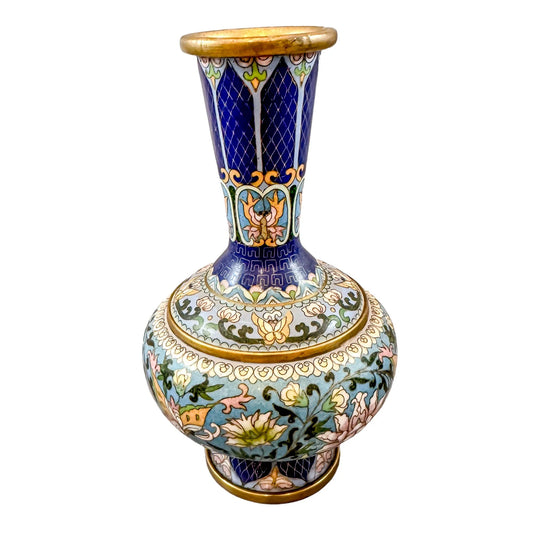 Chinese Republic blue cloisonné enamel and bronze butterfly and floral vase
