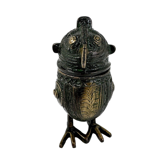 Antique Indian bronze Dhokra owl box / container with a hinged lid
