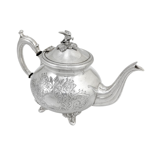 Victorian silver plated large four-piece tea and coffee set with bird finials to lids