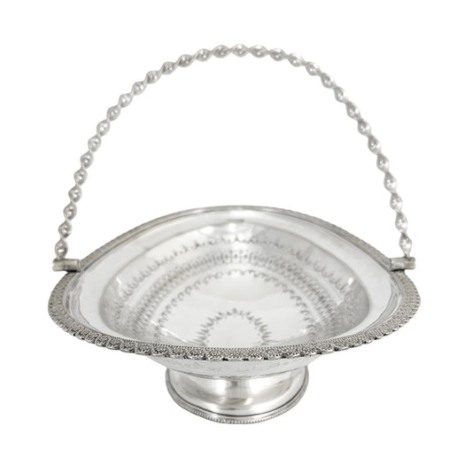 Victorian silver plated oval pedestal basket with twisted handle