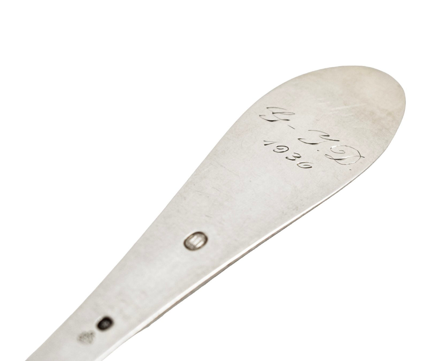 Art Deco Danish 830 silver large serving spoon engraved with flower, DGS