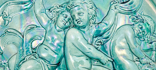 French 1890's Clément Massier huge iridescent turquoise wall charger