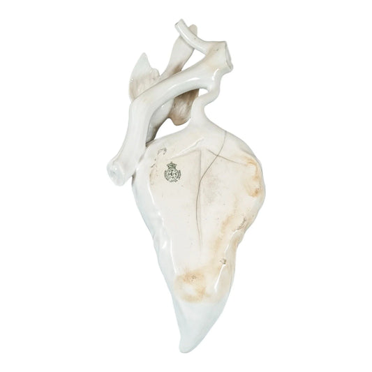 Victorian Royal Worcester "Blanc de Chine" wall pocket in the shape of a leaf with a bird on top