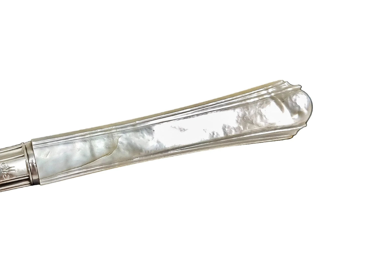 Victorian sterling silver master butter knife with mother-of-pearl handle