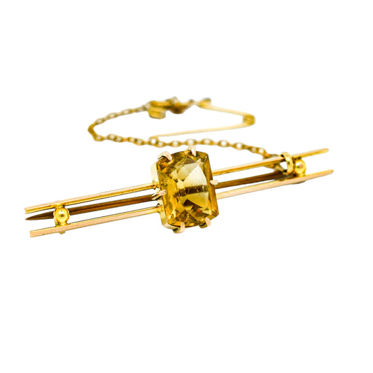 Victorian 3ct citrine 9ct yellow gold double bar brooch / tie pin