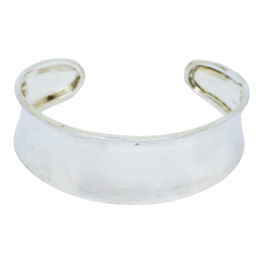 Vintage wide sterling silver curved concave cuff bracelet bangle