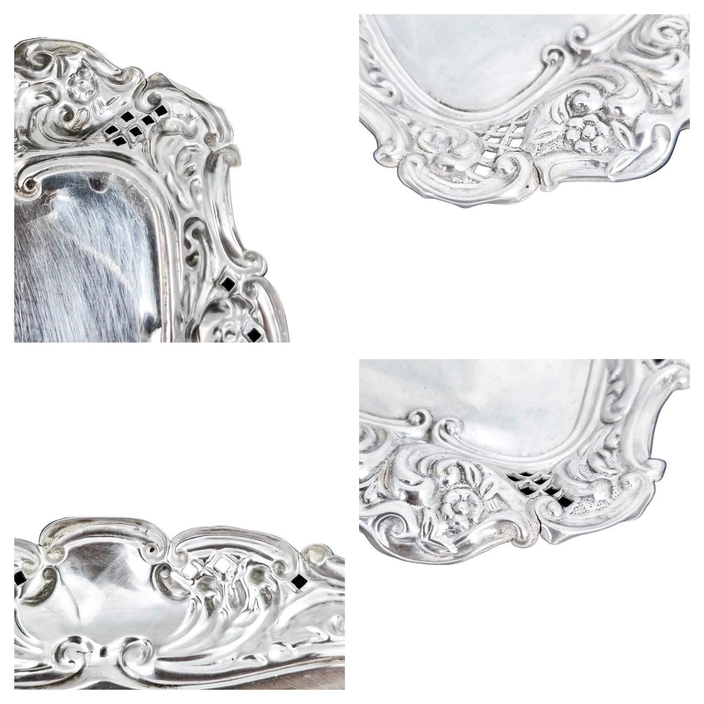 Edwardian sterling silver large pin dish / dressing table tray / vide poche