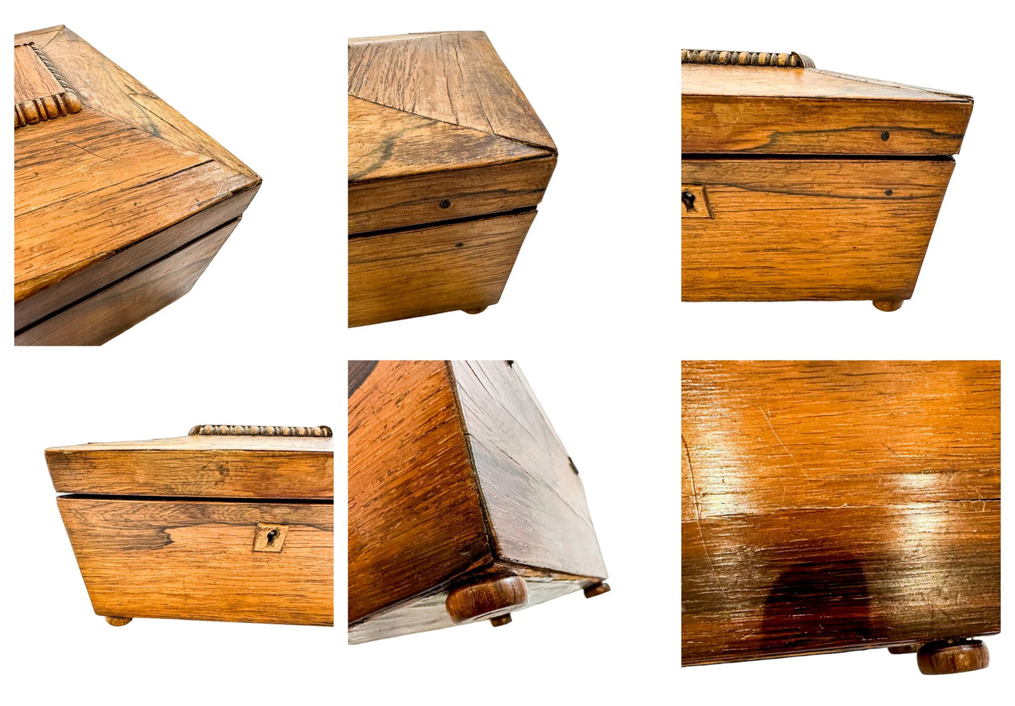 Victorian mahogany sarcophagus shape 2-section small tea caddy
