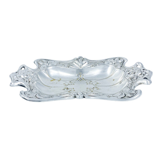 1890’s Art Nouveau oblong trinket dish embossed with foliage and women's faces