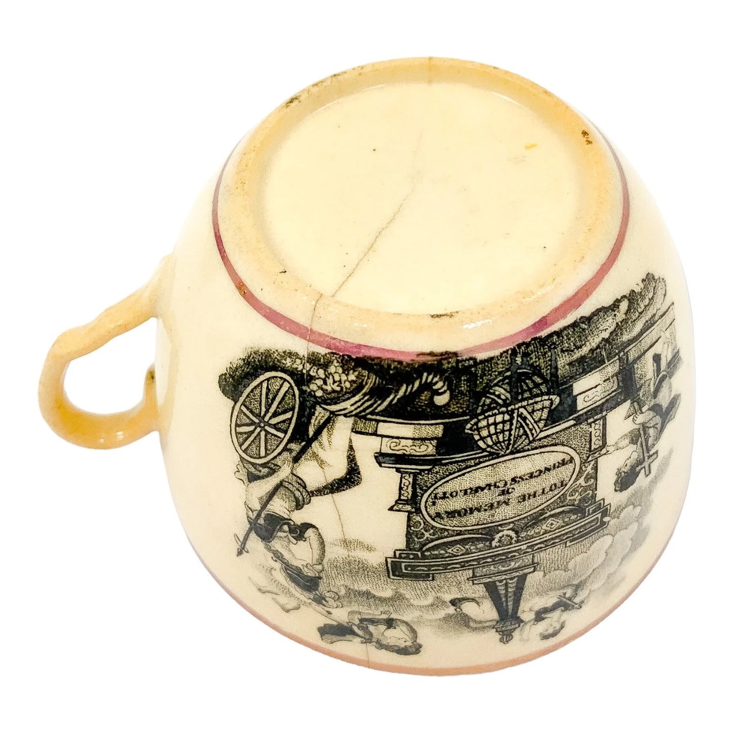 Georgian Staffordshire pink lustre cup in memory of Princess Charlotte, 1817