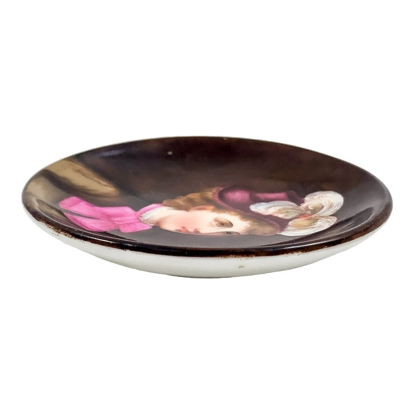 19th Century Biedermeier German KPM miniature porcelain bowl / trinket dish with portrait of lady