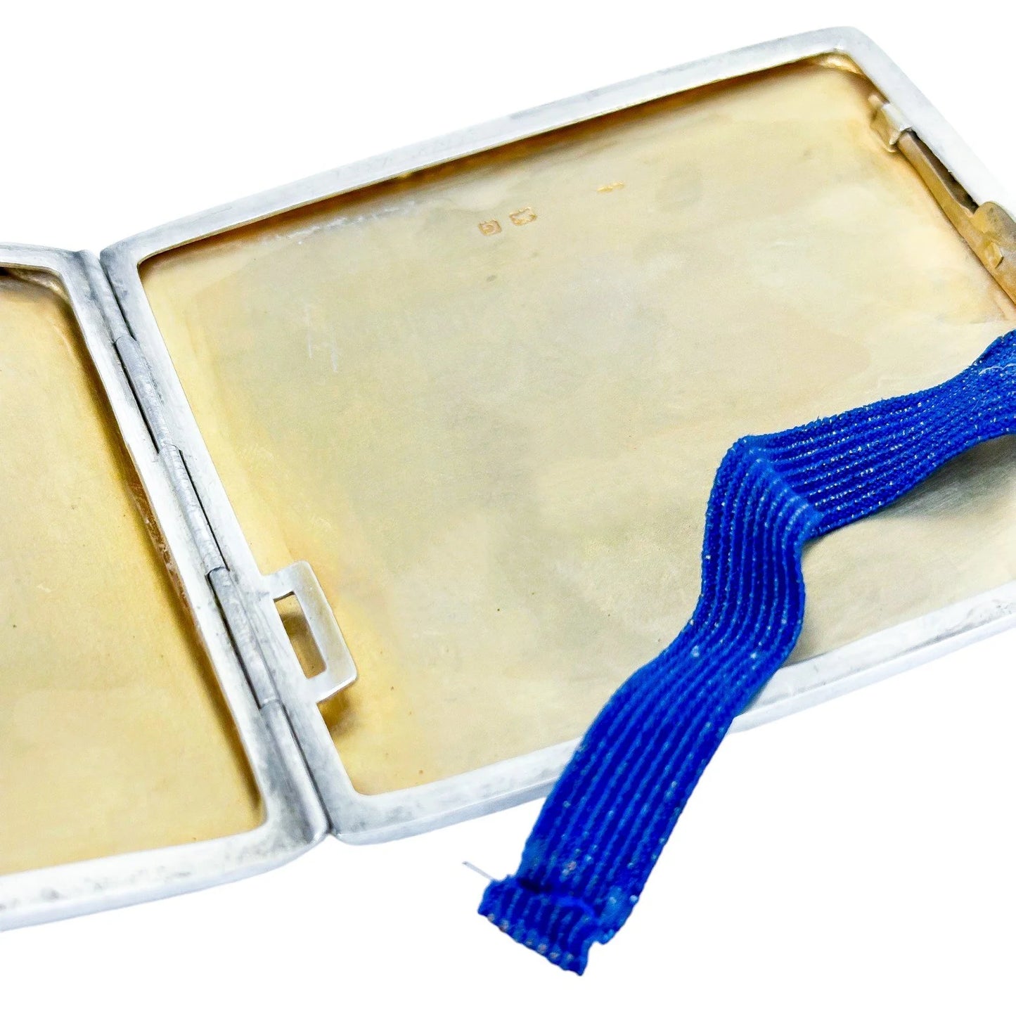 Large Art Deco sterling silver engine-turned cigarette case with gold washed interior
