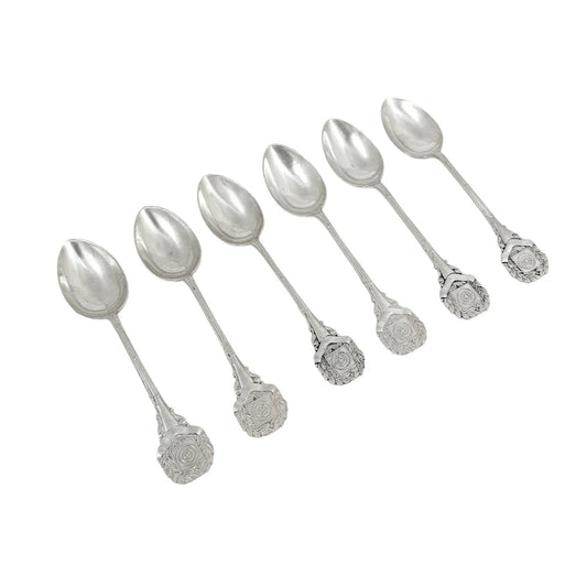 Edwardian boxed set 6 sterling silver demitasse coffee spoons; sporting interest