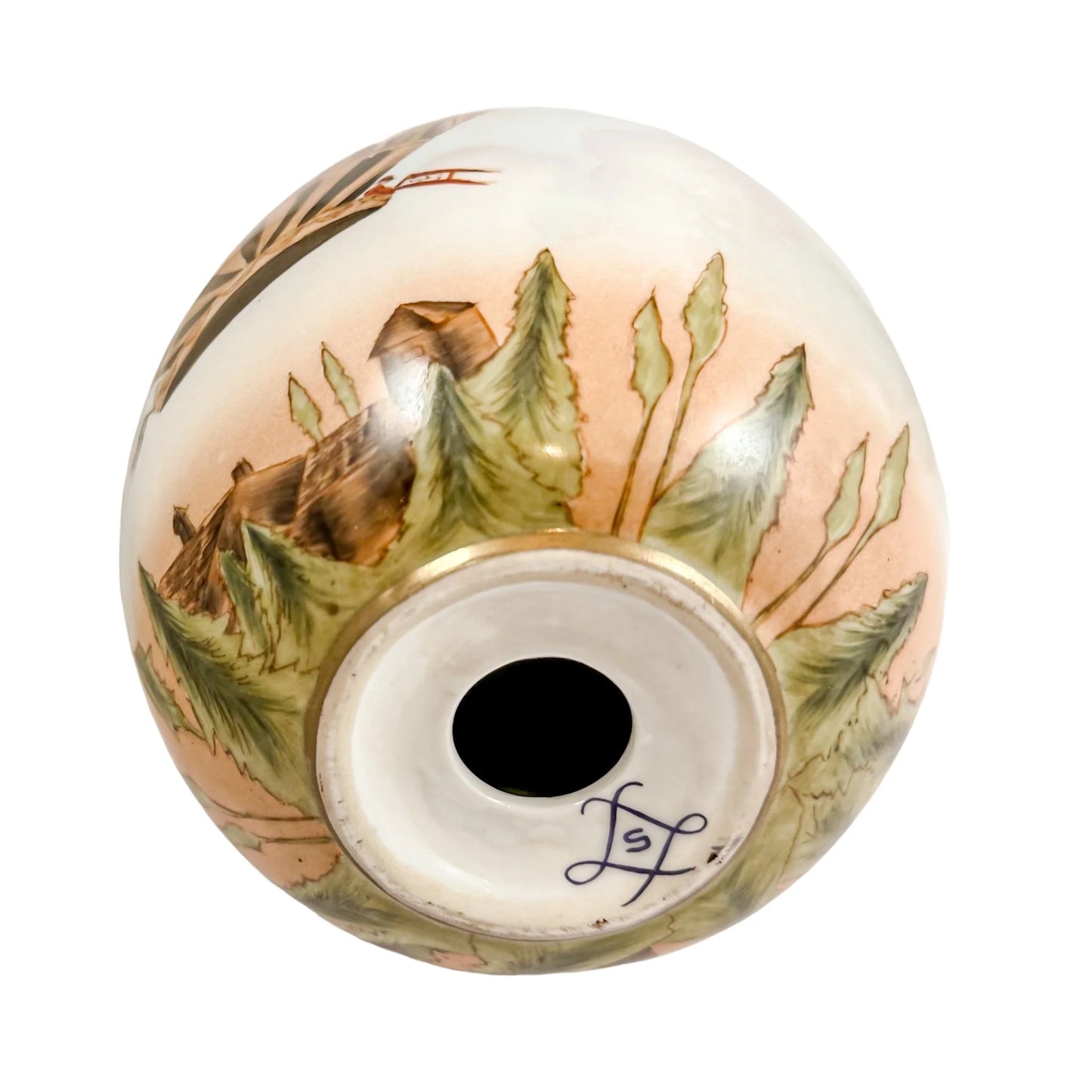 French Sevres style porcelain Easter egg with hot air balloon decoration