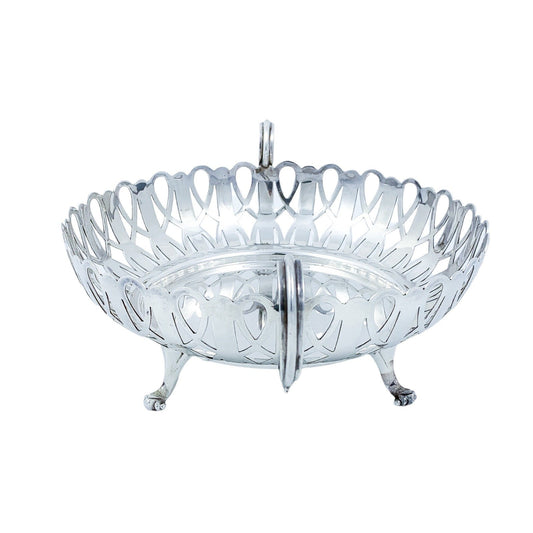 Edwardian silver plated pierced two-handled round centrepiece fruit bowl basket