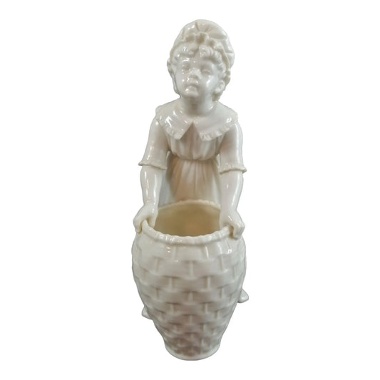Victorian Royal Worcester "Kate Greenaway" porcelain figurine of young girl with basket modelled by James Hadley